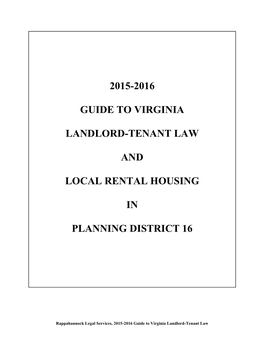 2015-2016 Guide to Virginia Landlord-Tenant Law and Local Rental