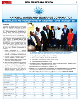 National Water and Sewerage Corporation National Water and Sewerage Corporation Targets 100% Service Coverage by 2021