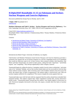 H-Diplo/ISSF Roundtable 11-15 on Fuhrmann and Sechser