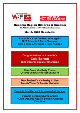 Cale Barrett 2020 Oceania Snooker Champion