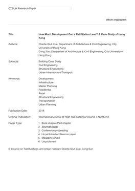 How Much Development Can a Rail Station Lead? a Case Study of Hong Kong