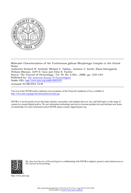 Molecular Characterization of the Trichomonas Gallinae Morphologic Complex in the United States Author(S): Richard W