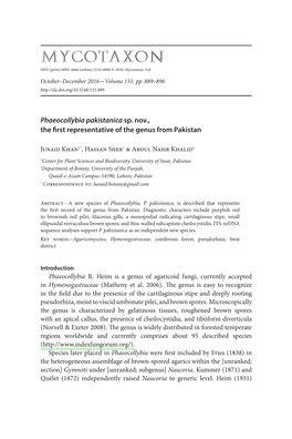 <I>Phaeocollybia</I> <I>Pakistanica</I> Sp. Nov., the First Representative of the Genus from Pakistan