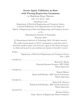 Secure Input Validation in Rust with Parsing-Expression Grammars by Madeleine Dease Dawson S.B., C.S