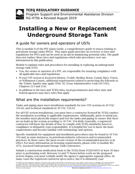 Installing a New Or Replacement Underground Storage Tank RG-475B