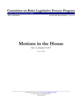 Motions in the House Sec