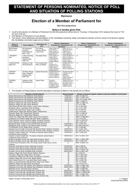 Statement of Persons Nominated, Notice of Poll, Situation of Polling