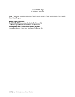 The Impact of an Unconditional Cash Transfer on Early Child Development: the Zambia Child Grant Program