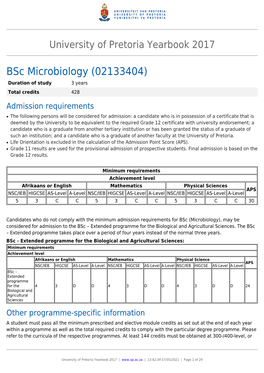 Bsc Microbiology (02133404) Duration of Study 3 Years Total Credits 428 Admission Requirements