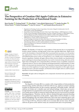 The Perspective of Croatian Old Apple Cultivars in Extensive Farming for the Production of Functional Foods