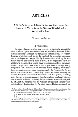 A Seller's Responsibilities to Remote Purchasers for Breach of Warranty in the Sales of Goods Under Washington Law