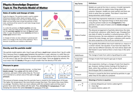 Physics Knowledge Organiser Topic 8: the Particle Model of Matter