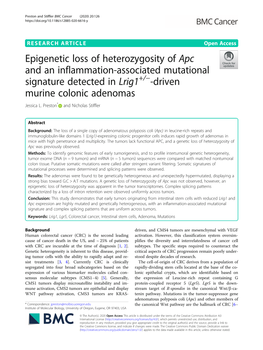 Epigenetic Loss of Heterozygosity of Apc and an Inflammation-Associated Mutational Signature Detected in Lrig1+/−-Driven Murine Colonic Adenomas Jessica L