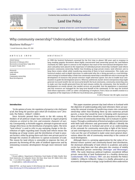 Why Community Ownership? Understanding Land Reform in Scotland