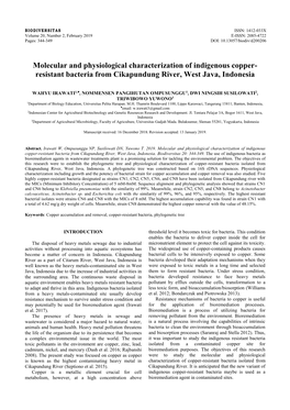 Molecular and Physiological Characterization of Indigenous Copper- Resistant Bacteria from Cikapundung River, West Java, Indonesia