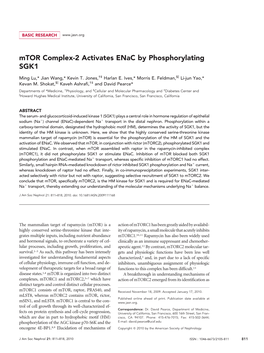 Mtor Complex-2 Activates Enac by Phosphorylating SGK1