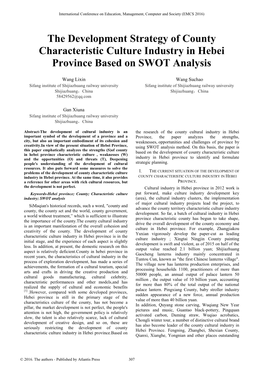 The Development Strategy of County Characteristic Culture Industry in Hebei Province Based on SWOT Analysis