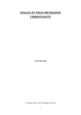 Essays in True Orthodox Christianity