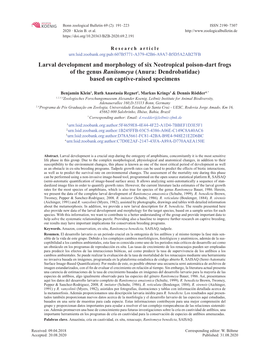 Larval Development and Morphology of Six Neotropical Poison-Dart Frogs of the Genus Ranitomeya (Anura: Dendrobatidae) Based on Captive-Raised Specimens