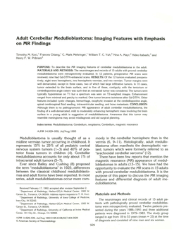 Adult Cerebellar Medulloblastoma: Imaging Features with Emphasis on MR Findings