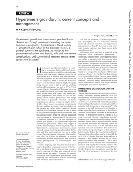 Hyperemesis Gravidarum: Current Concepts and Management N K Kus¸Cu, F Koyuncu