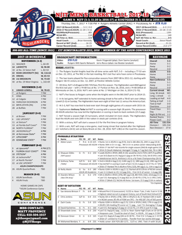 2017-18 NJIT Game Notes-G9-RU.Indd