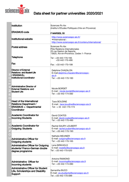 Data Sheet for Partner Universities 2020/2021