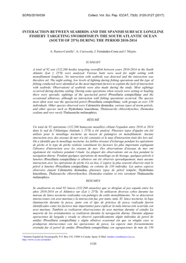 Interaction Between Seabirds and the Spanish Surface Longline Fishery Targeting Swordfish in the South Atlantic Ocean (South of 25ºs) During the Period 2010-2014