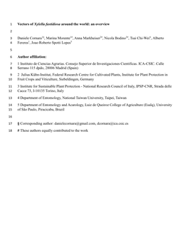 Vectors of Xylella Fastidiosa Around the World: an Overview