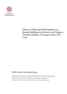 Effects of PI3K and FGFR Inhibitors on Human Papillomavirus Positive and Negative Tonsillar and Base of Tongue Cancer Cell Lines