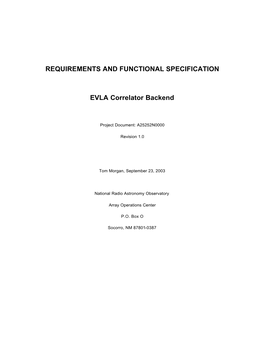 REQUIREMENTS and FUNCTIONAL SPECIFICATION EVLA Correlator