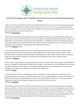 2018 Intl. Geography Bee US Middle School & Elementary National