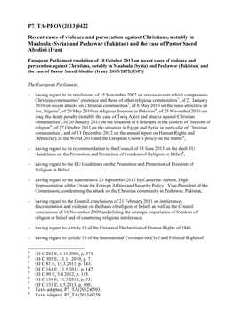 P7 TA-PROV(2013)0422 Recent Cases Of