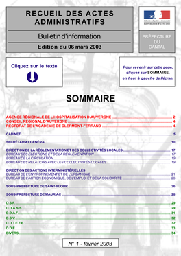 RECUEIL DES ACTES ADMINISTRATIFS Bulletin D'information