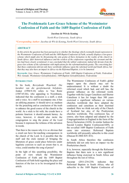 The Problematic Law-Grace Scheme of the Westminster Confession of Faith and the 1689 Baptist Confession of Faith