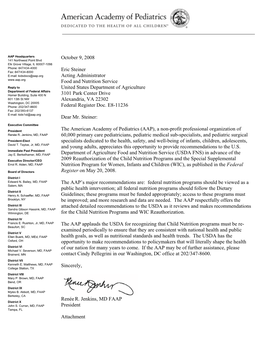 AAP Letter to U.S. Food and Nutrition Service