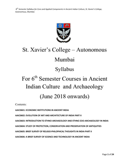 Autonomous Mumbai for 6 Semester Courses in Ancient Indian Culture