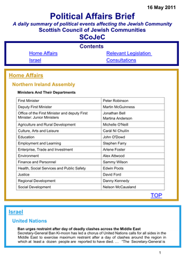 Political Affairs Brief a Daily Summary of Political Events Affecting the Jewish Community Scottish Council of Jewish Communities