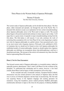 Three Phases in the Western Study of Japanese Philosophy Thomas P