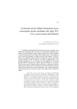 Extremeñas Desde Mediados Del Siglo XX: Uso Y Pervivencia Del Dialecto