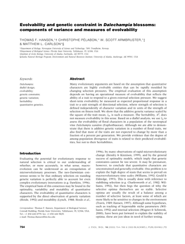 Evolvability and Genetic Constraint in Dalechampia Blossoms: Components of Variance and Measures of Evolvability