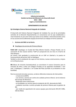 Informe De Transición. Departamento De San José