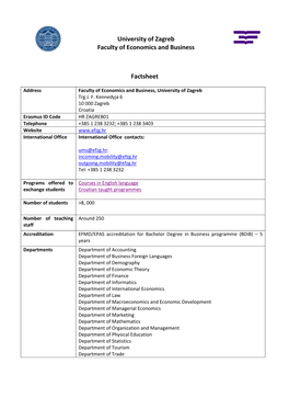 University of Zagreb Faculty of Economics and Business Factsheet