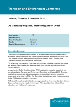 A8 Cycleway Upgrade, Traffic Regulation Order