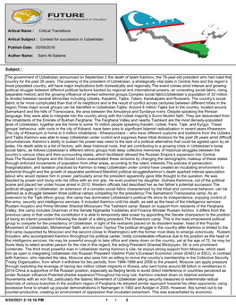 Critical Transitions Artical Name : Contest for Succession In