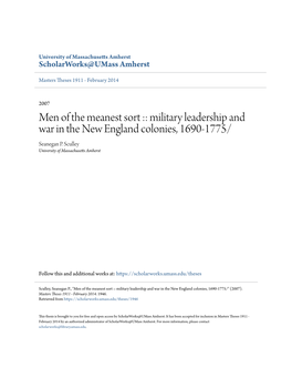 Military Leadership and War in the New England Colonies, 1690-1775/ Seanegan P