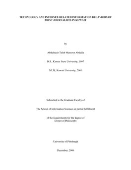 Internet Behaviors of Print-Journalists in Kuwait's Daily Newspapers