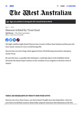 Dawson Tickled by Trout Bout Neil Devey the West Australian Mon, 2 June 2014 8:53AM