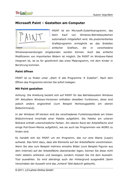 Microsoft Paint – Gestalten Am Computer