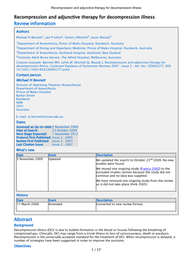 Recompression and Adjunctive Therapy for Decompression Illness